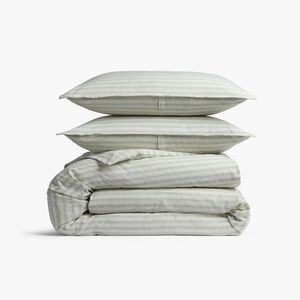 Parachute - King/California King Relaxed Linen Stripe Duvet Co Jade & Parchment